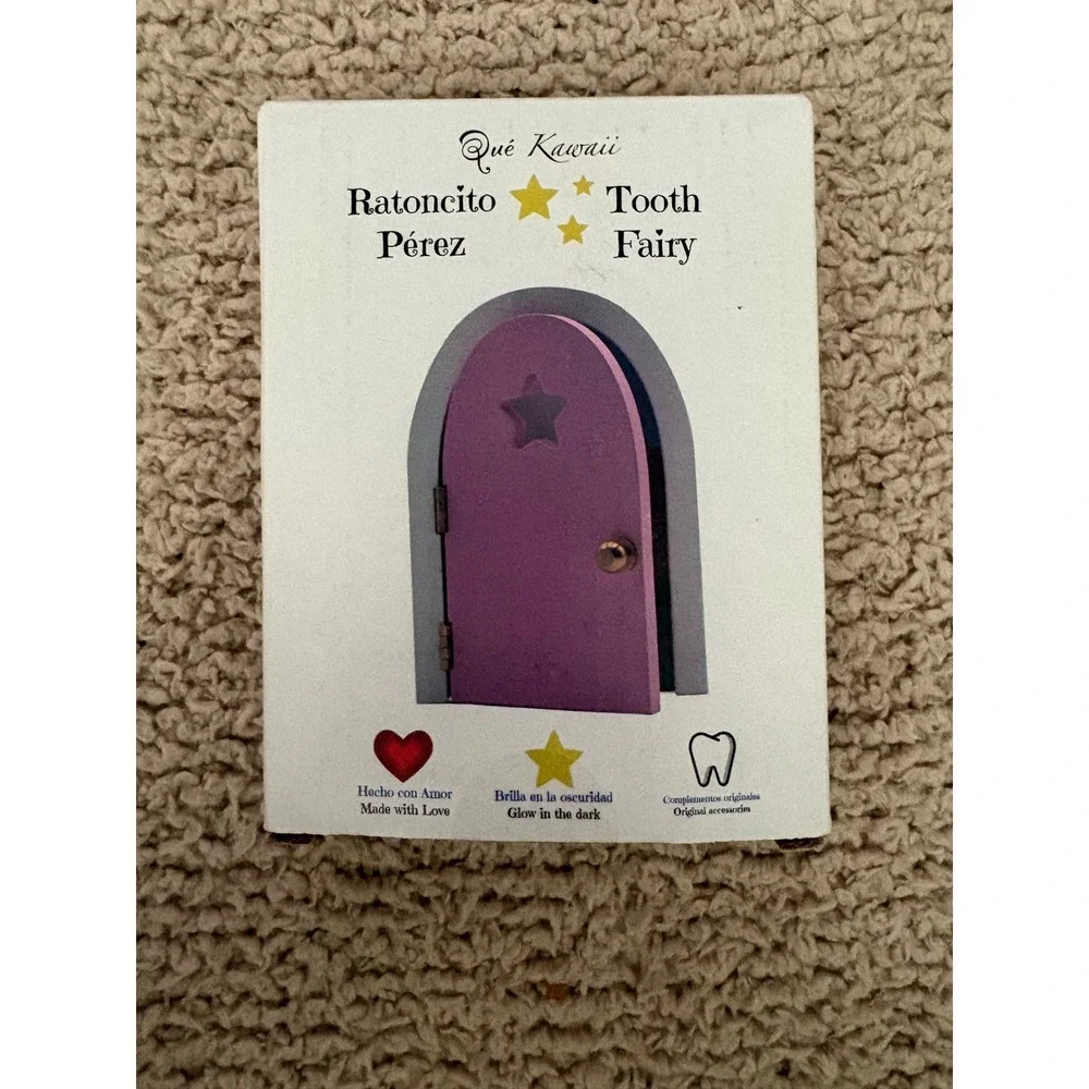 Que Kawaii Ratoncito Perez Tooth Fairy Door Set Pink Glow in the Dark w/ Ladder